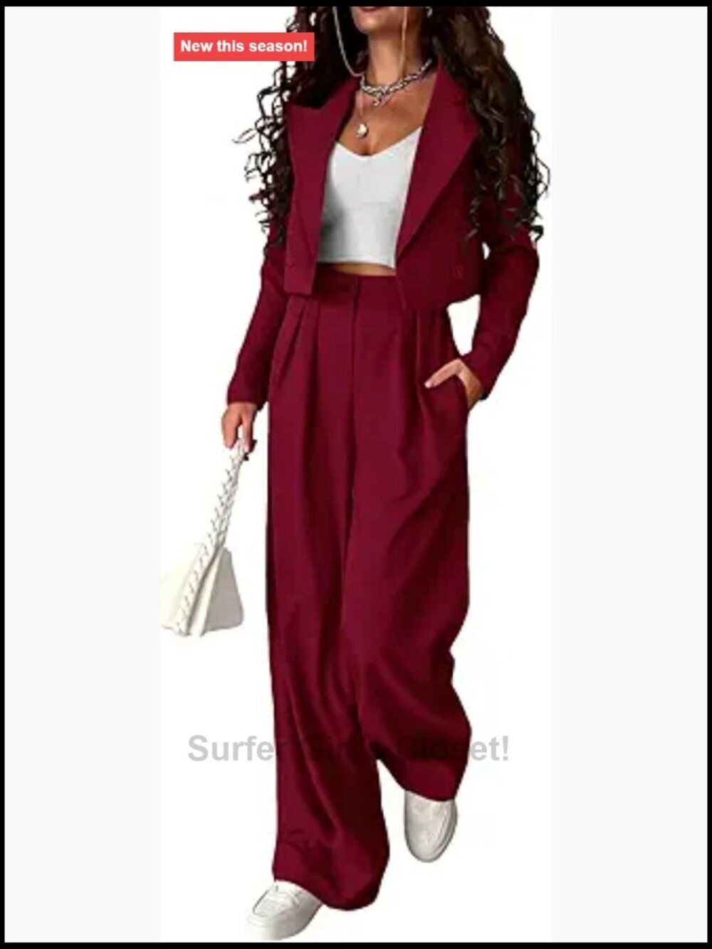Cropped Blazer and Wide Leg Pantsuit 2 Piece Set Work Outfits